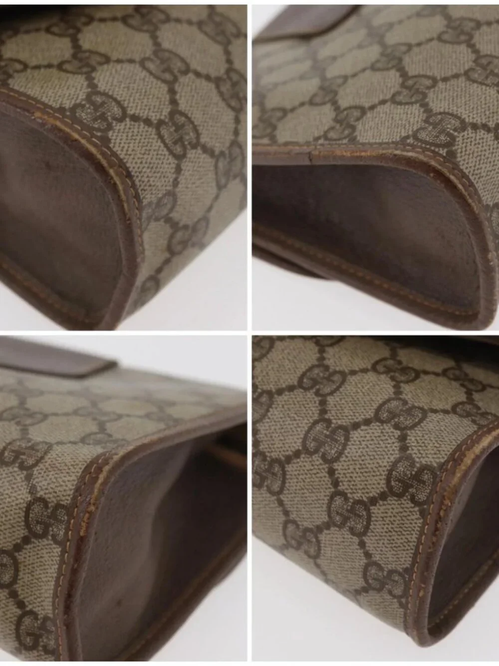 GUCCI GG Supreme Web Sherry Line Clutch Bag PVC Beige Gold Auth 174412
